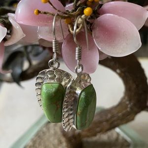 Vintage Silver Earrings with Green Accents